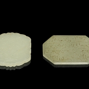 Pair of carved jade plaques, ‘Calligraphy and Elderly Man,’ Qing dynasty