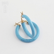 Pendientes aros oro amarillo 18k y turquesa natural - 3