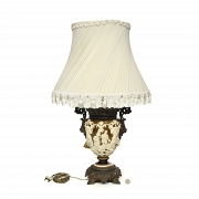 Porcelain and bronze table lamp, ‘Gallant Scenes,’ 20th century
