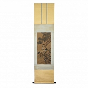Chinese painting ‘Cranes with Flowers and Pine Tree’, signed Zhou Zhimian