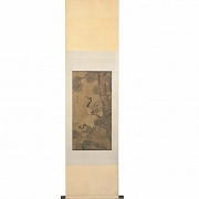 Chinese painting “Longevity, the crane, and the pine tree,” signed Tao Cheng