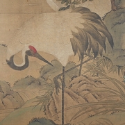 Chinese painting “Longevity, the crane, and the pine tree,” signed Tao Cheng