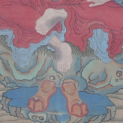 Chinese painting ‘Arhat sitting on a rock’, signed Ding Guanpeng