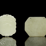Pair of carved jade plaques, ‘Calligraphy and Elderly Man,’ Qing dynasty