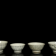 Cuatro cuenco de cerámica china, dinastía Ming