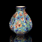 Longwy, hexagonal glazed ceramic vase, early 20th century