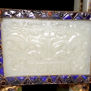 Incensario de jade blanco Hetian, plata y esmaltes, dinastía Qing