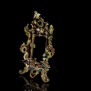 Baroque-style table mirror in bronze and porcelain, 19th century