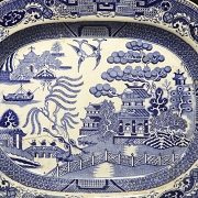 两只蓝色柳树纹样英式托盘，十九世纪