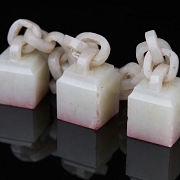 Conjunto de tres sellos de jade blanco de Hetian, dinastía Qing