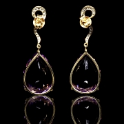 Pendientes en oro amarillo de 18k con amatistas y diamantes