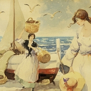 阿图罗·皮塔尔奇·佩丘安 Arturo Pitarch Pechuán《海滩上的两位女子》1910年 - 2