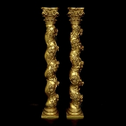Pair of gilded wooden Solomonic columns, 20th century