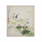 Chinese painting “Butterflies on flowers,” signed Lu Xiaoman