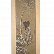 Chinese painting ‘Birds on snowy branches’, signed Lü Ji - 1