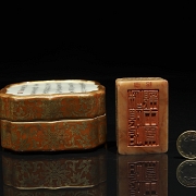 Conjunto de caja de porcelana y sello Shoushan 