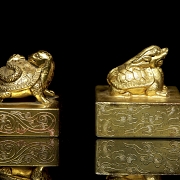 Pareja de sellos de bronce dorado, dinastía Qing
