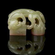 Sello doble de jade amarillo “Criatura”, dinastía Qing