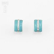 18k white gold earrings, natural turquoise and diamonds - 1