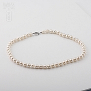 Necklace with Natural pearls and closure 14K white gold - 1