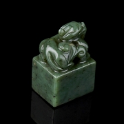 Spinach green jade seal ‘Mythical creature’, Qing dynasty