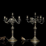 Pair of silver-plated metal candlesticks, 20th century