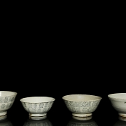Cuatro cuenco de cerámica china, dinastía Ming