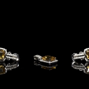 Juego de colgante y pendientes en oro blanco de 18K con citrinos y diamantes