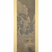 Pintura china “Sabio en paisaje rocoso”, con firma Zhou Chen - 1