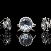 Juego en oro blanco de 18k con aguamarinas y diamantes