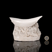 Porcelain cushion with white enamel ‘Characters’, Ding kiln