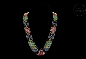 Seven row necklace with mixed stones, India
