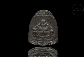 Carved antler plaque ‘Hotei’, 20th century