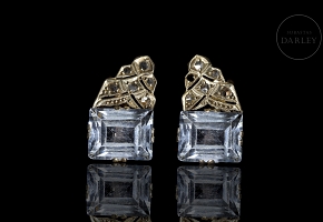 Pendientes Art Déco de oro de 14 kt con aguamarinas