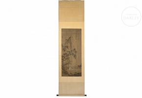 Chinese painting, ‘Scholar and Children under Trees’, signed Qiu Ying