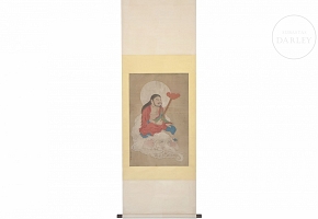 Chinese painting ‘Deity on a White Elephant’, signed Jin Kun