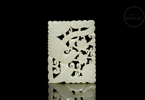 Carved jade plaque, ‘Bird and Flowers,’ Qing dynasty