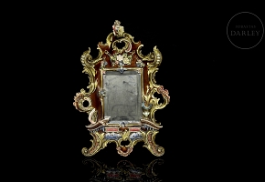 巴洛克风格青铜与瓷质桌镜，19世纪