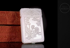 Hetian white jade plaque ‘Weaver with poem’, Qing dynasty