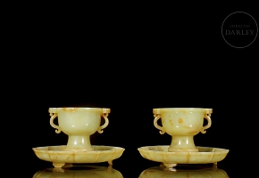 Pair of small yellow jade cups, Qing dynasty