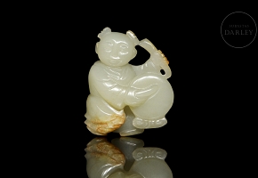 Carved jade figure, ‘Boy with Drum’, Qing dynasty