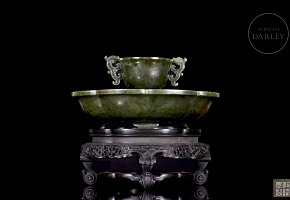 Conjunto de taza y plato de jade espinaca 