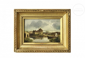 19th-20th century French school ‘Village near two bridges’