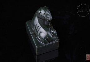 Green jade seal ‘Reclining Dog’, Qing dynasty