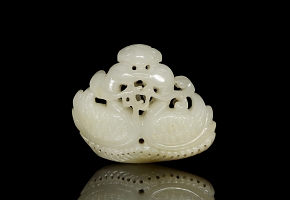 White jade carving ‘Ducks with lingzhi’, Qing dynasty