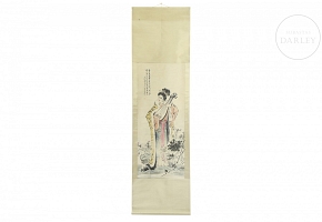Painting ‘Lady with Instrument’, signed Zhang Daqian