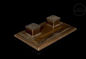 Embossed leather writing case, early 20th century