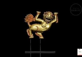 Polychrome gilded copper sculpture “Snow Tiger,” Tibet, 16th century