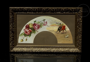 País de abanico pintado al óleo 