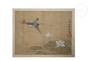 Chinese painting ‘Kingfisher with Lotus’, signed Chen Zhifo